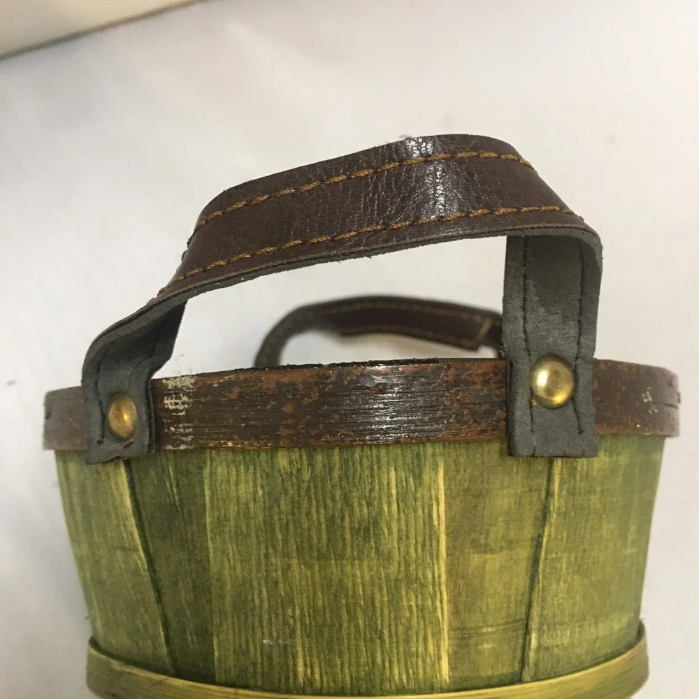 Burton + Burton Wood Slat Basket Small Green Rustic Farmhouse Decor 5in